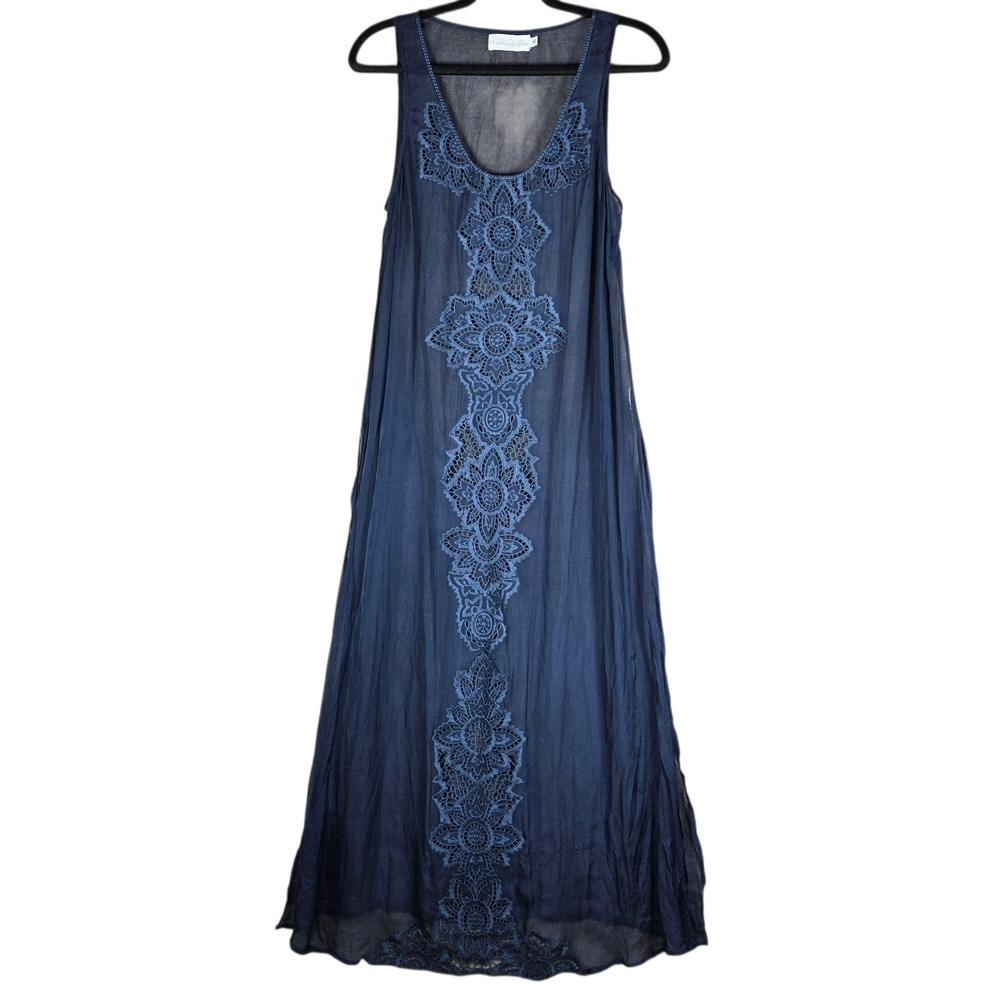 Johnny Was 4 Love And Liberty Dress XS Blue Silk Floral Embroidered Maxi Boho